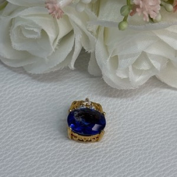 925 Sterling Silver Gold Plated Sapphire & Beryl Pendant Length 0.65 Inch