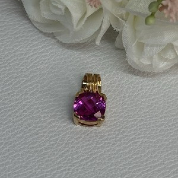 925 Sterling Silver Gold Plated Pink Spinel Pendant Length 0.70 Inch