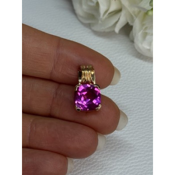 925 Sterling Silver Gold Plated Pink Spinel Pendant Length 0.70 Inch