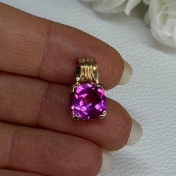 925 Sterling Silver Gold Plated Pink Spinel Pendant Length 0.70 Inch