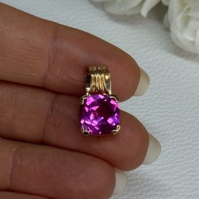925 Sterling Silver Gold Plated Pink Spinel Pendant Length 0.70 Inch
