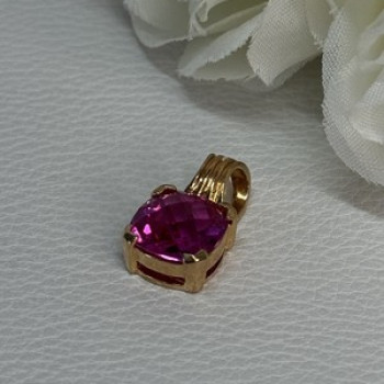 925 Sterling Silver Gold Plated Pink Spinel Pendant Length 0.70 Inch