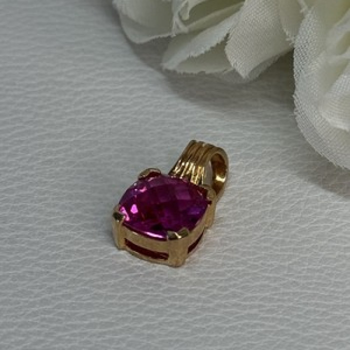 925 Sterling Silver Gold Plated Pink Spinel Pendant Length 0.70 Inch