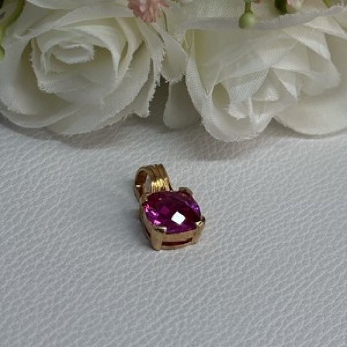925 Sterling Silver Gold Plated Pink Spinel Pendant Length 0.70 Inch