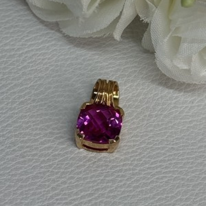 925 Sterling Silver Gold Plated Pink Spinel Pendant Length 0.70 Inch