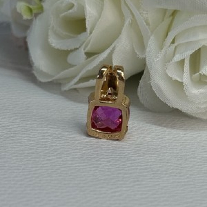 925 Sterling Silver Gold Plated Pink Spinel Pendant Length 0.70 Inch