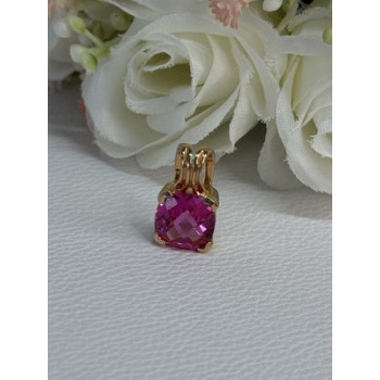 925 Sterling Silver Gold Plated Pink Spinel Pendant Length 0.70 Inch