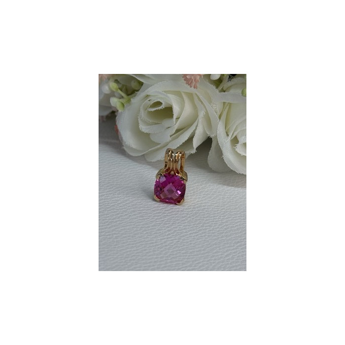 925 Sterling Silver Gold Plated Pink Spinel Pendant Length 0.70 Inch