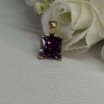 925 Sterling Silver Gold Plated Amethyst Pendant Length 0.70 Inch