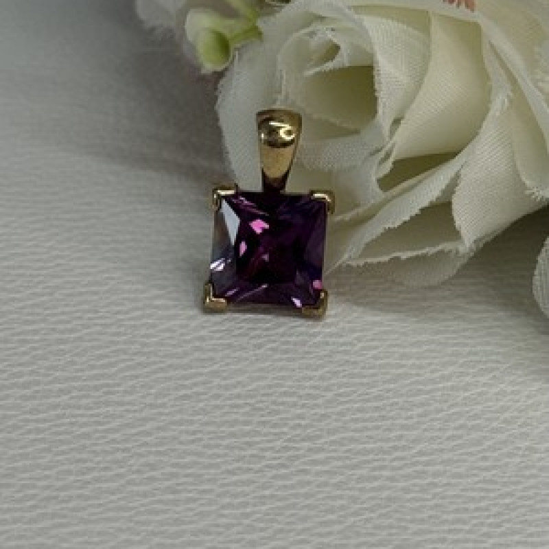 925 Sterling Silver Gold Plated Amethyst Pendant Length 0.70 Inch