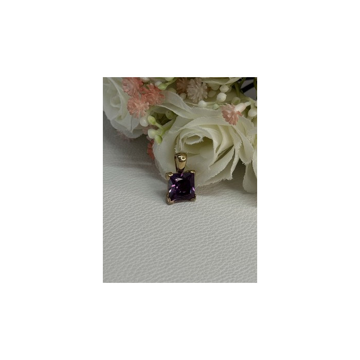 925 Sterling Silver Gold Plated Amethyst Pendant Length 0.70 Inch