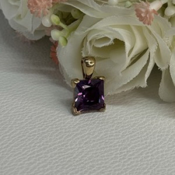 925 Sterling Silver Gold Plated Amethyst Pendant Length 0.70 Inch