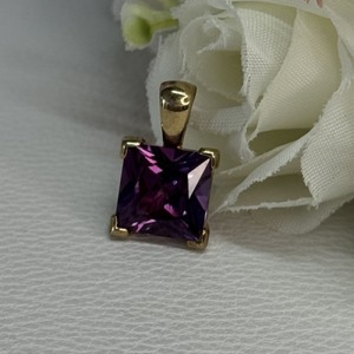 925 Sterling Silver Gold Plated Amethyst Pendant Length 0.70 Inch