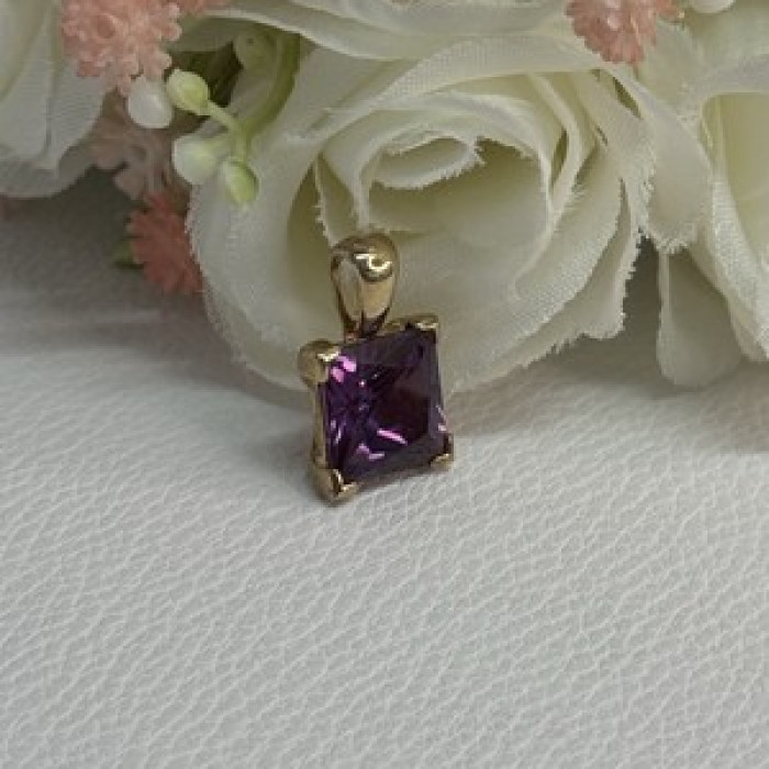 925 Sterling Silver Gold Plated Amethyst Pendant Length 0.70 Inch