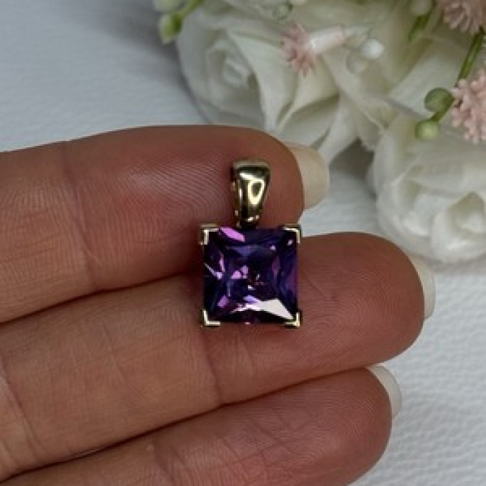 925 Sterling Silver Gold Plated Amethyst Pendant Length 0.70 Inch