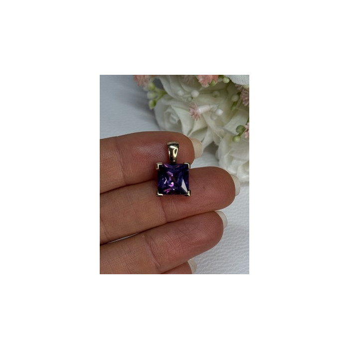 925 Sterling Silver Gold Plated Amethyst Pendant Length 0.70 Inch