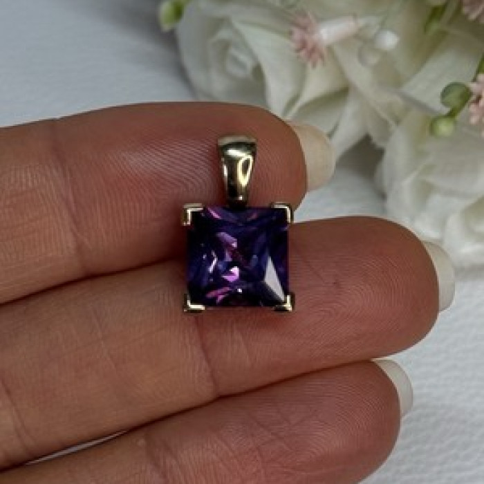 925 Sterling Silver Gold Plated Amethyst Pendant Length 0.70 Inch