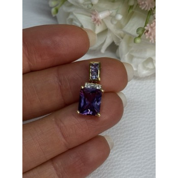 925 Sterling Silver Gold Plated Amethyst Pendant Length 0.80 Inch
