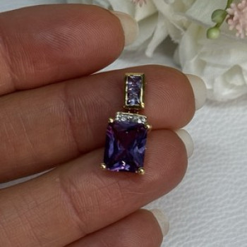 925 Sterling Silver Gold Plated Amethyst Pendant Length 0.80 Inch
