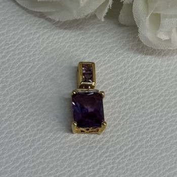 925 Sterling Silver Gold Plated Amethyst Pendant Length 0.80 Inch