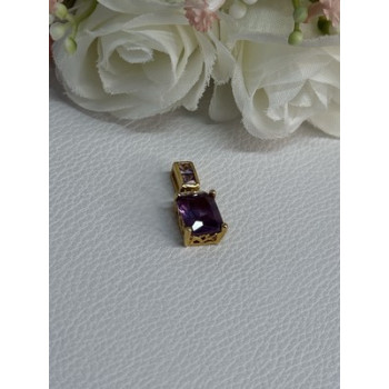 925 Sterling Silver Gold Plated Amethyst Pendant Length 0.80 Inch