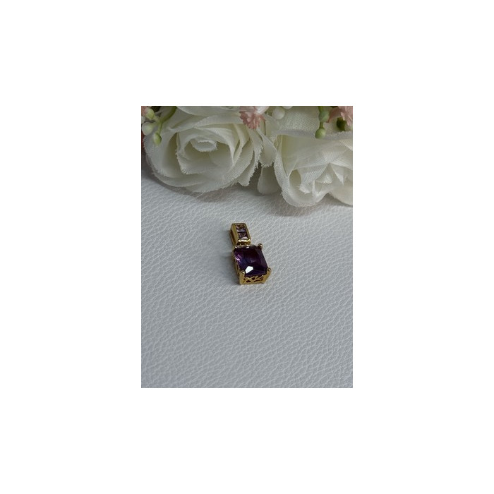 925 Sterling Silver Gold Plated Amethyst Pendant Length 0.80 Inch