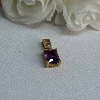 925 Sterling Silver Gold Plated Amethyst Pendant Length 0.80 Inch