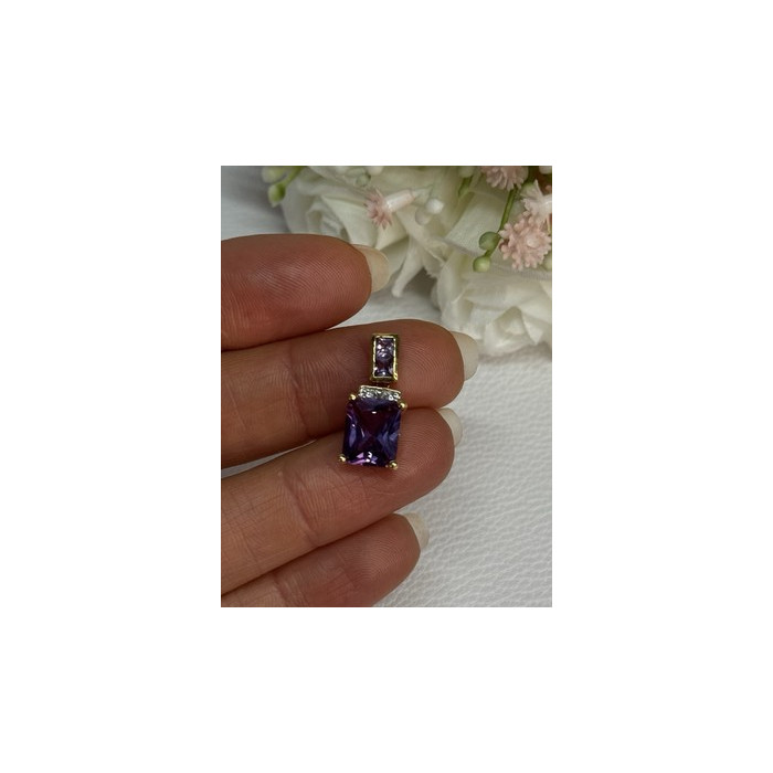 925 Sterling Silver Gold Plated Amethyst Pendant Length 0.80 Inch
