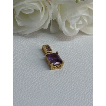 925 Sterling Silver Gold Plated Amethyst Pendant Length 0.80 Inch