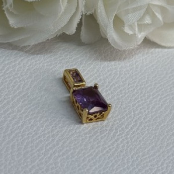 925 Sterling Silver Gold Plated Amethyst Pendant Length 0.80 Inch