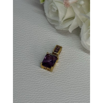 925 Sterling Silver Gold Plated Amethyst Pendant Length 0.80 Inch