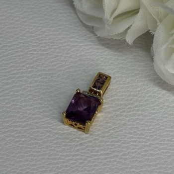 925 Sterling Silver Gold Plated Amethyst Pendant Length 0.80 Inch