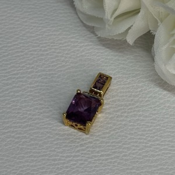 925 Sterling Silver Gold Plated Amethyst Pendant Length 0.80 Inch