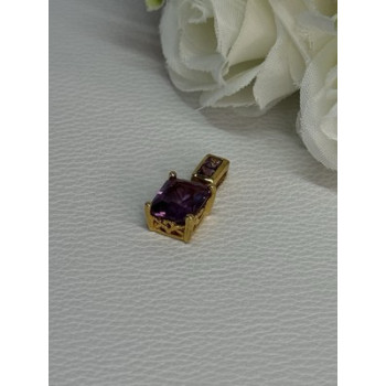 925 Sterling Silver Gold Plated Amethyst Pendant Length 0.80 Inch