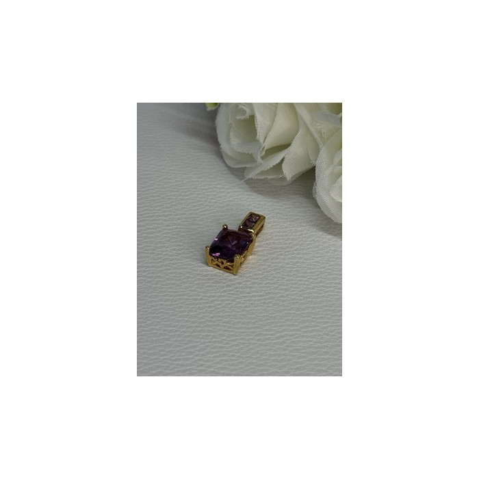 925 Sterling Silver Gold Plated Amethyst Pendant Length 0.80 Inch