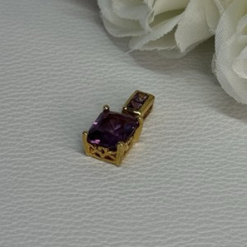 925 Sterling Silver Gold Plated Amethyst Pendant Length 0.80 Inch