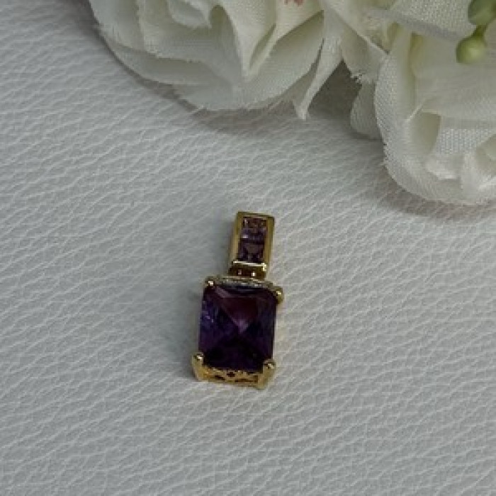 925 Sterling Silver Gold Plated Amethyst Pendant Length 0.80 Inch
