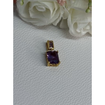 925 Sterling Silver Gold Plated Amethyst Pendant Length 0.80 Inch
