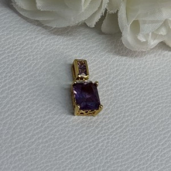 925 Sterling Silver Gold Plated Amethyst Pendant Length 0.80 Inch