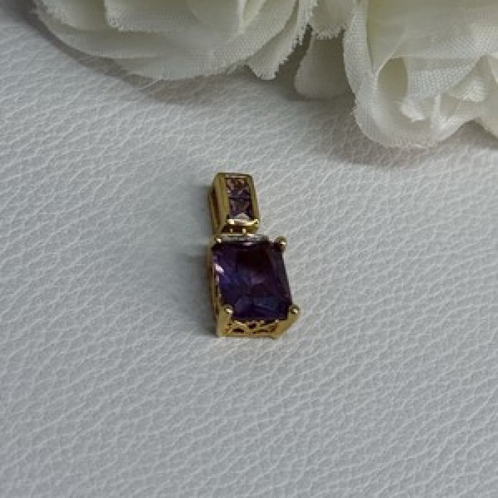 925 Sterling Silver Gold Plated Amethyst Pendant Length 0.80 Inch