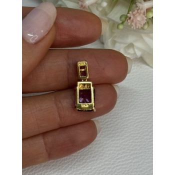 925 Sterling Silver Gold Plated Amethyst Pendant Length 0.80 Inch
