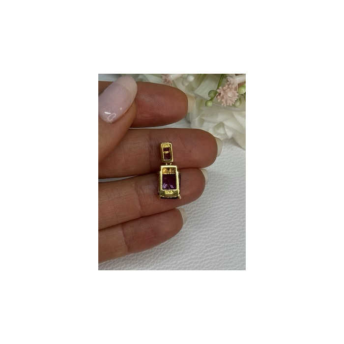 925 Sterling Silver Gold Plated Amethyst Pendant Length 0.80 Inch
