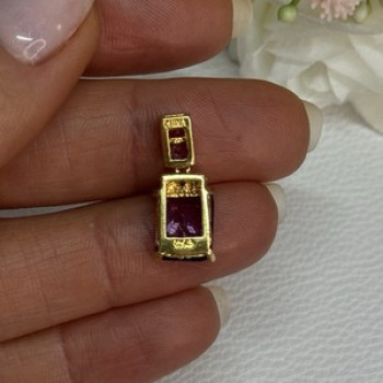 925 Sterling Silver Gold Plated Amethyst Pendant Length 0.80 Inch