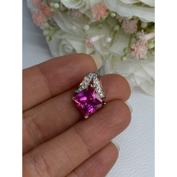 925 Sterling Silver Gold Plated Pink Topaz Pendant Length 0.80 Inch