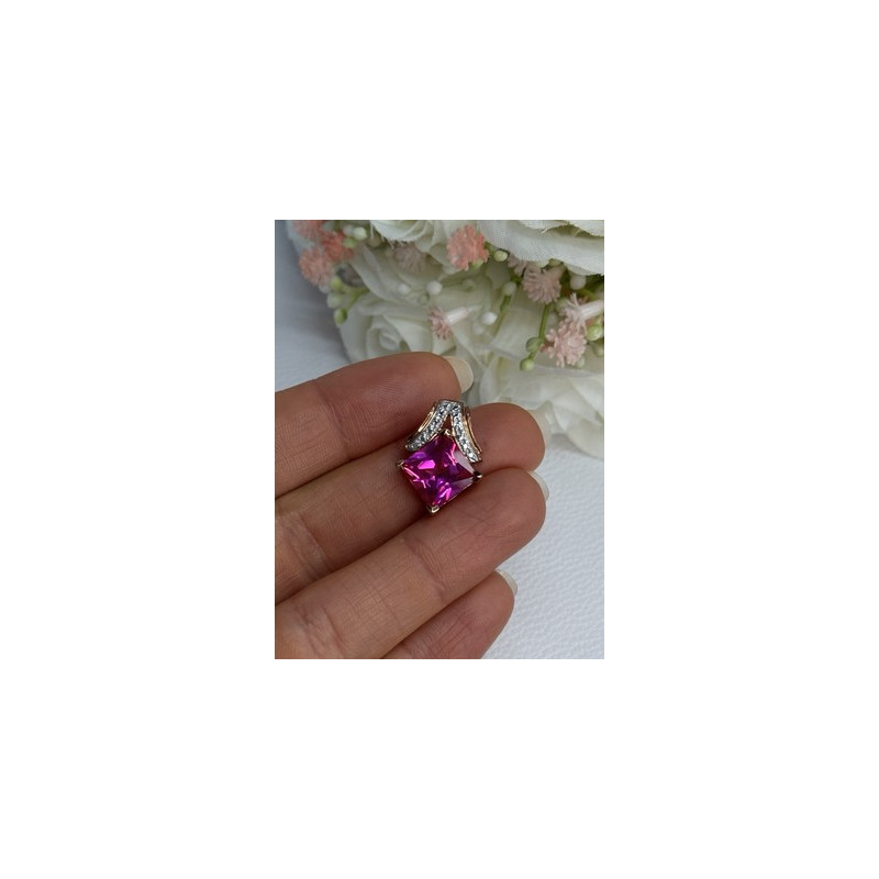 925 Sterling Silver Gold Plated Pink Topaz Pendant Length 0.80 Inch