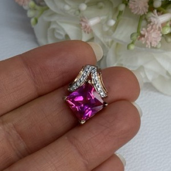 925 Sterling Silver Gold Plated Pink Topaz Pendant Length 0.80 Inch