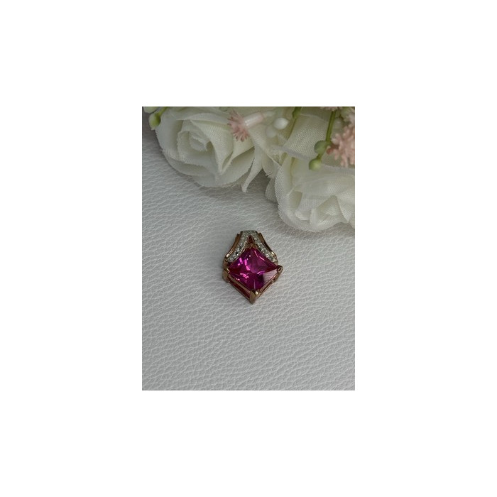 925 Sterling Silver Gold Plated Pink Topaz Pendant Length 0.80 Inch
