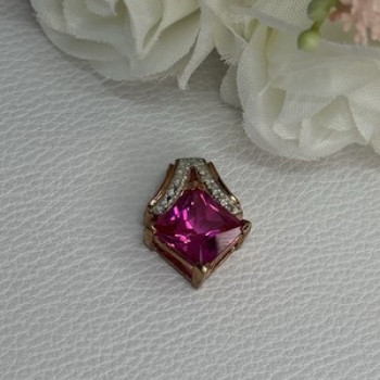 925 Sterling Silver Gold Plated Pink Topaz Pendant Length 0.80 Inch