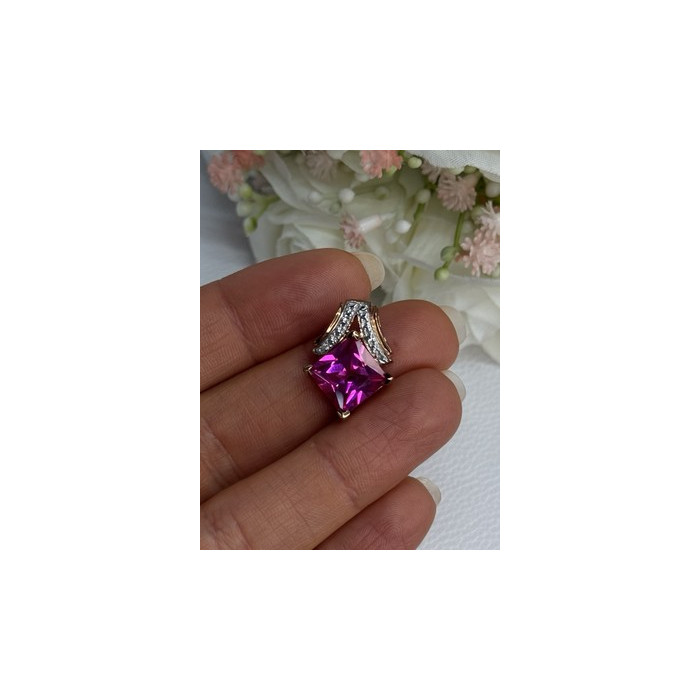 925 Sterling Silver Gold Plated Pink Topaz Pendant Length 0.80 Inch