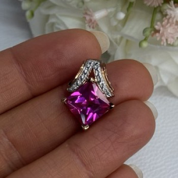 925 Sterling Silver Gold Plated Pink Topaz Pendant Length 0.80 Inch
